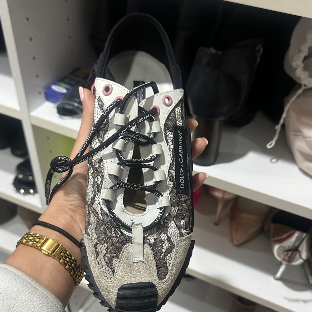 Dolce & Gabbana Black and White Lace Sneakers